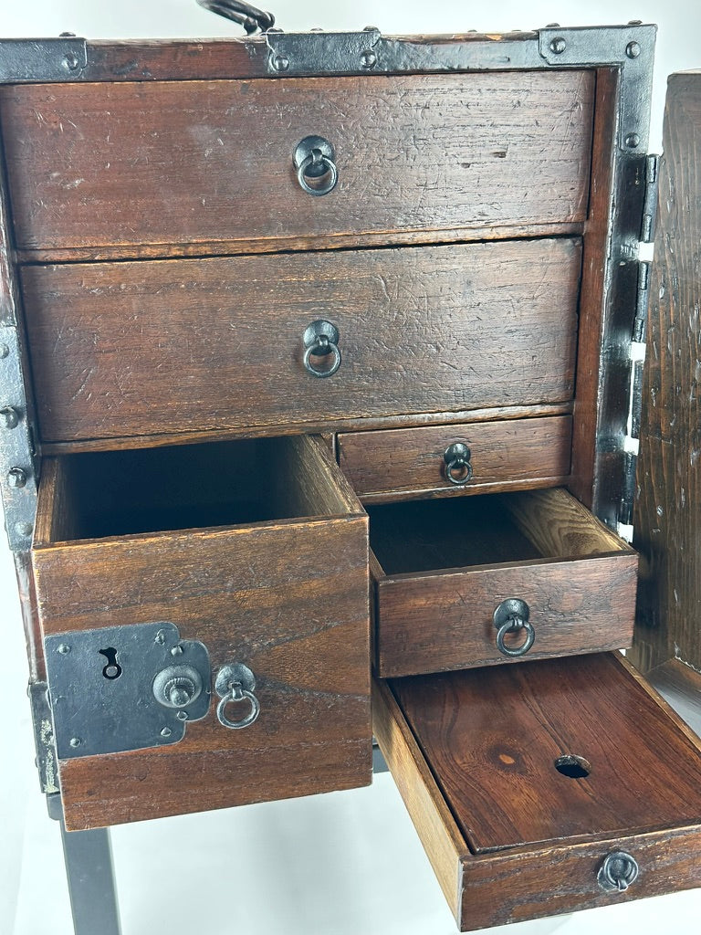 ntique Japanese Funadansu Ship Chest Sugi Kiri Iron Hardware Edo Period Custom Stand c1840's