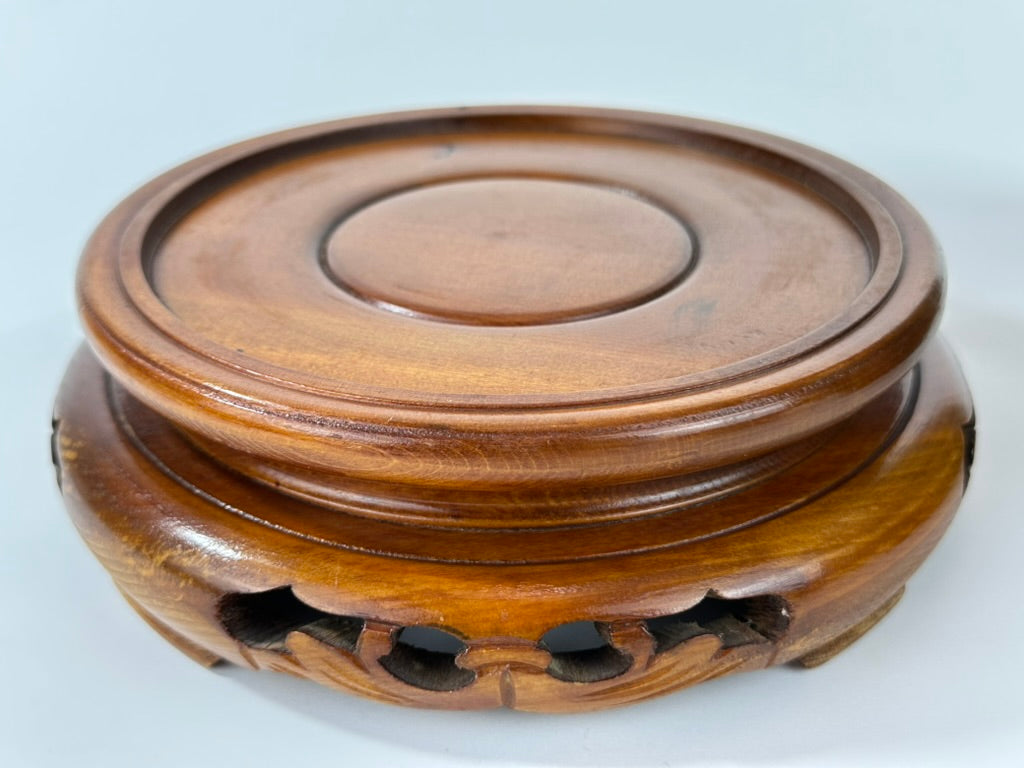 Vintage Kutani Shozan Porcelain Lidded Ginger Jar Green Gold Kiku Hardwood Stand Showa 14.5"