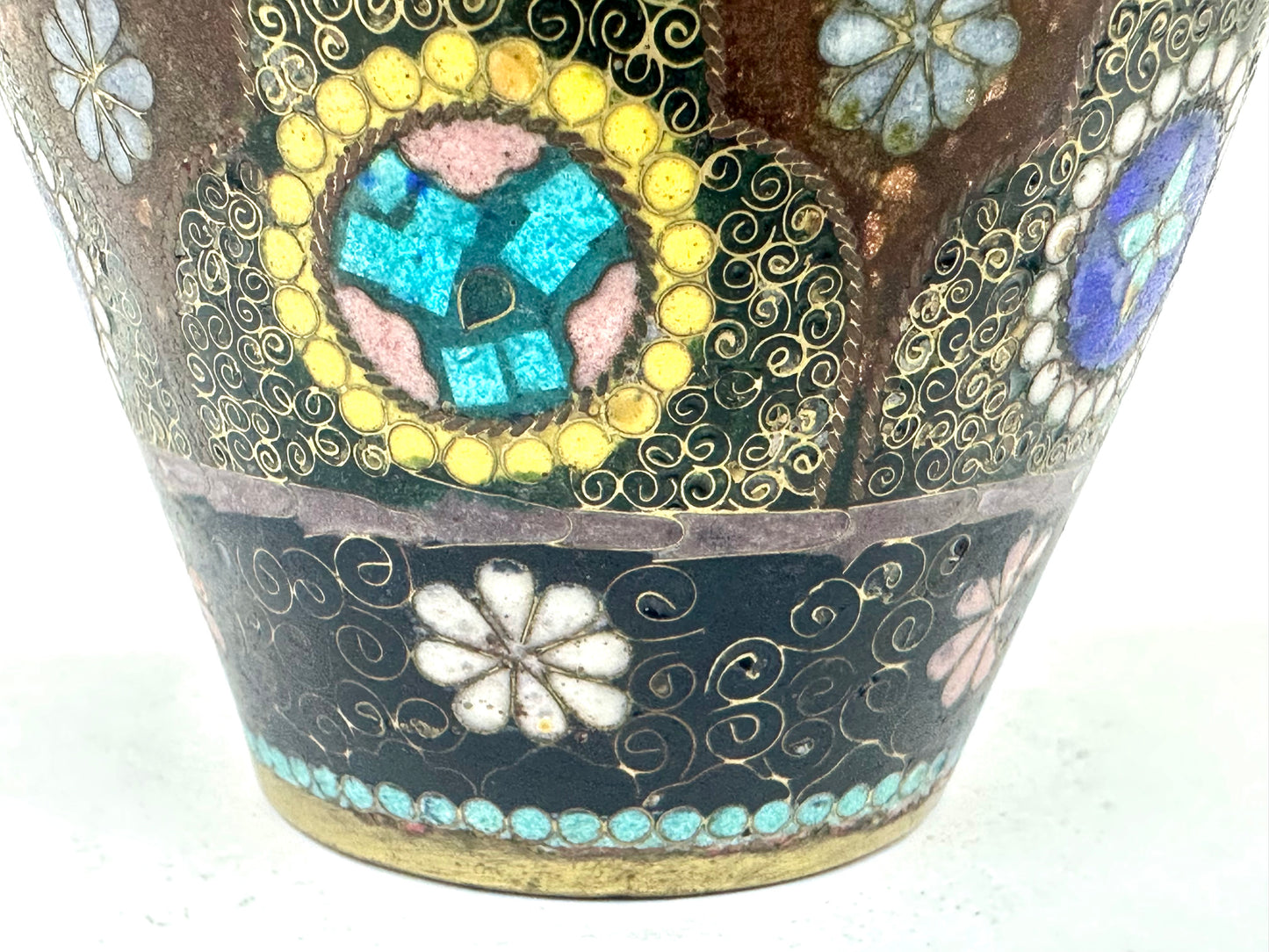Antique Japanese Meiji Era (c1880) Cloisonné Vase Butterflies 7.5”