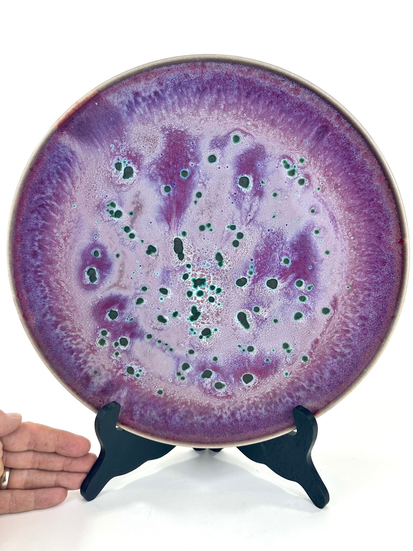 Rare Matsuyama Gaei c1950's Peacock Glaze Plate Japanese Hand Thrown 12”