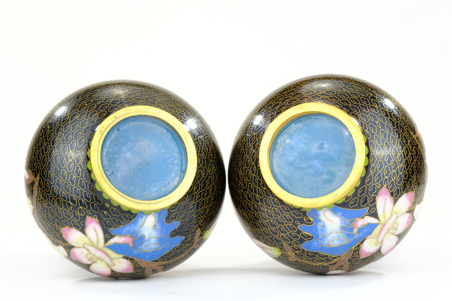Pair of Antique Japanese Cloisonné Miniature Vases with Floral Decoration Meiji Period