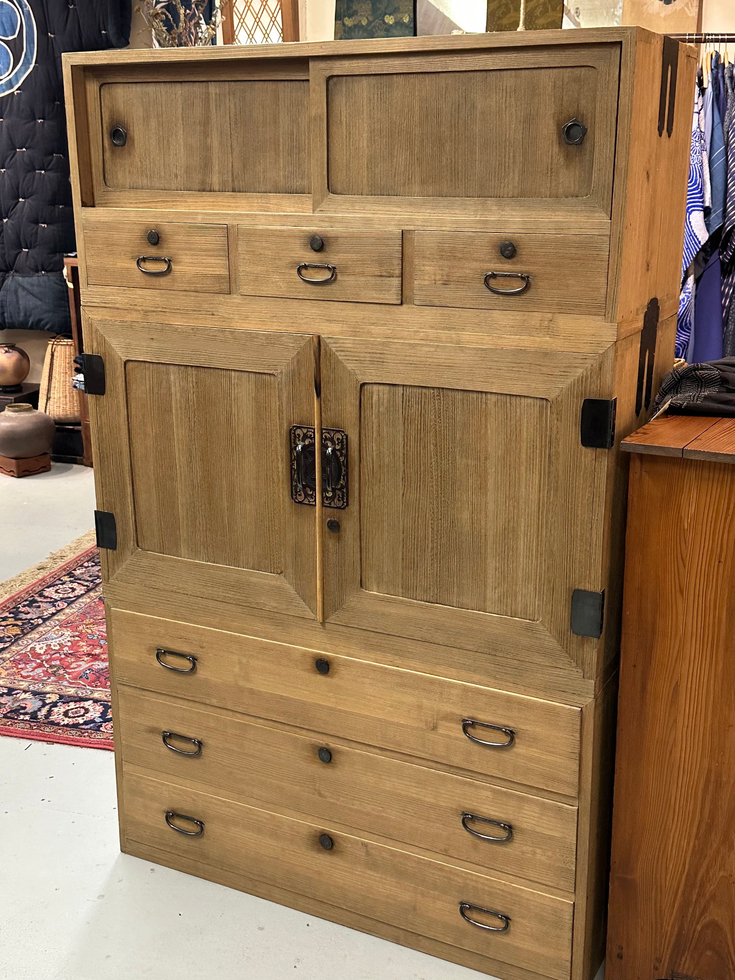 Antique Japanese Taisho Era c1920's Clothing Chest Ishodansu Tansu 65"H