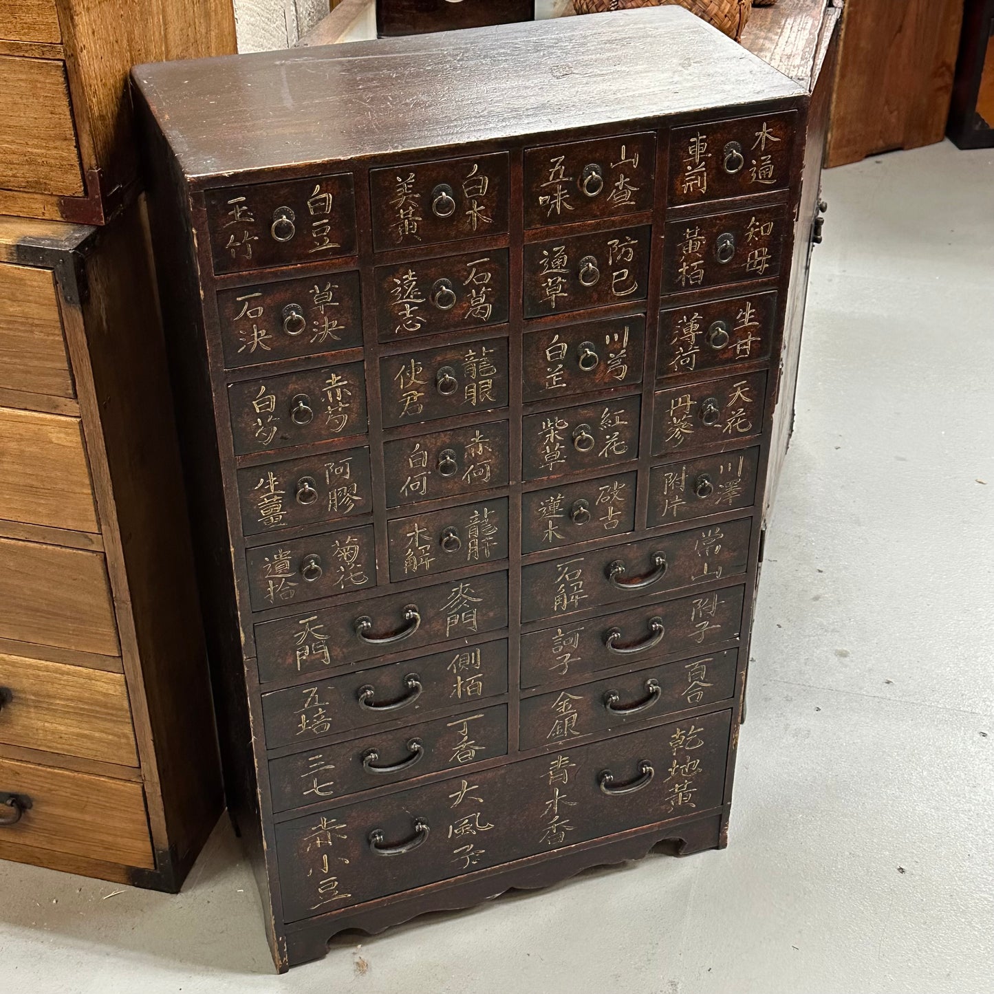 Vintage Korean Apothecary Chest With Labeled 27 Drawers 33"H