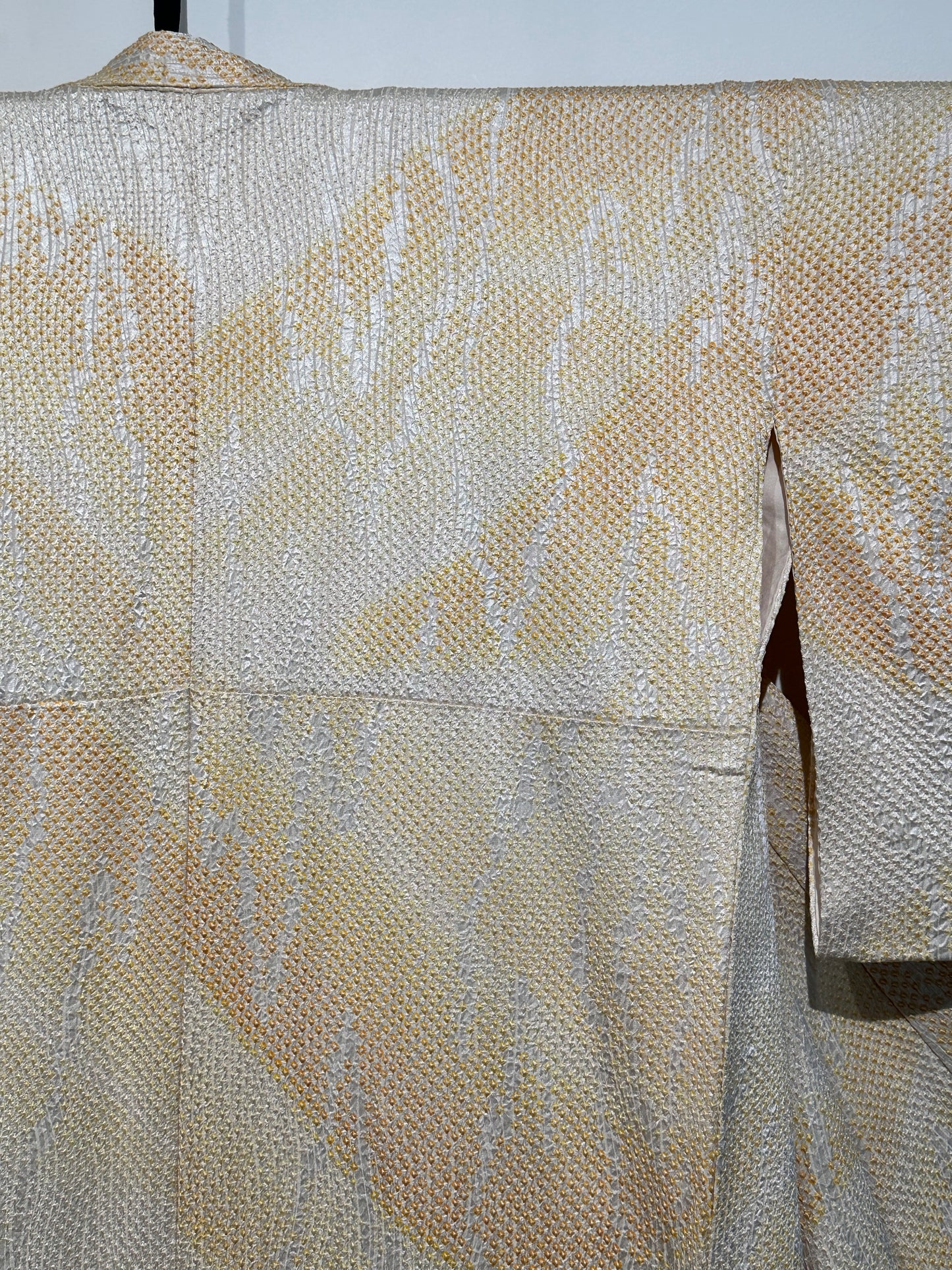 Japanese Silk Kimono Honso Shibori Toyama Pattern Yellow