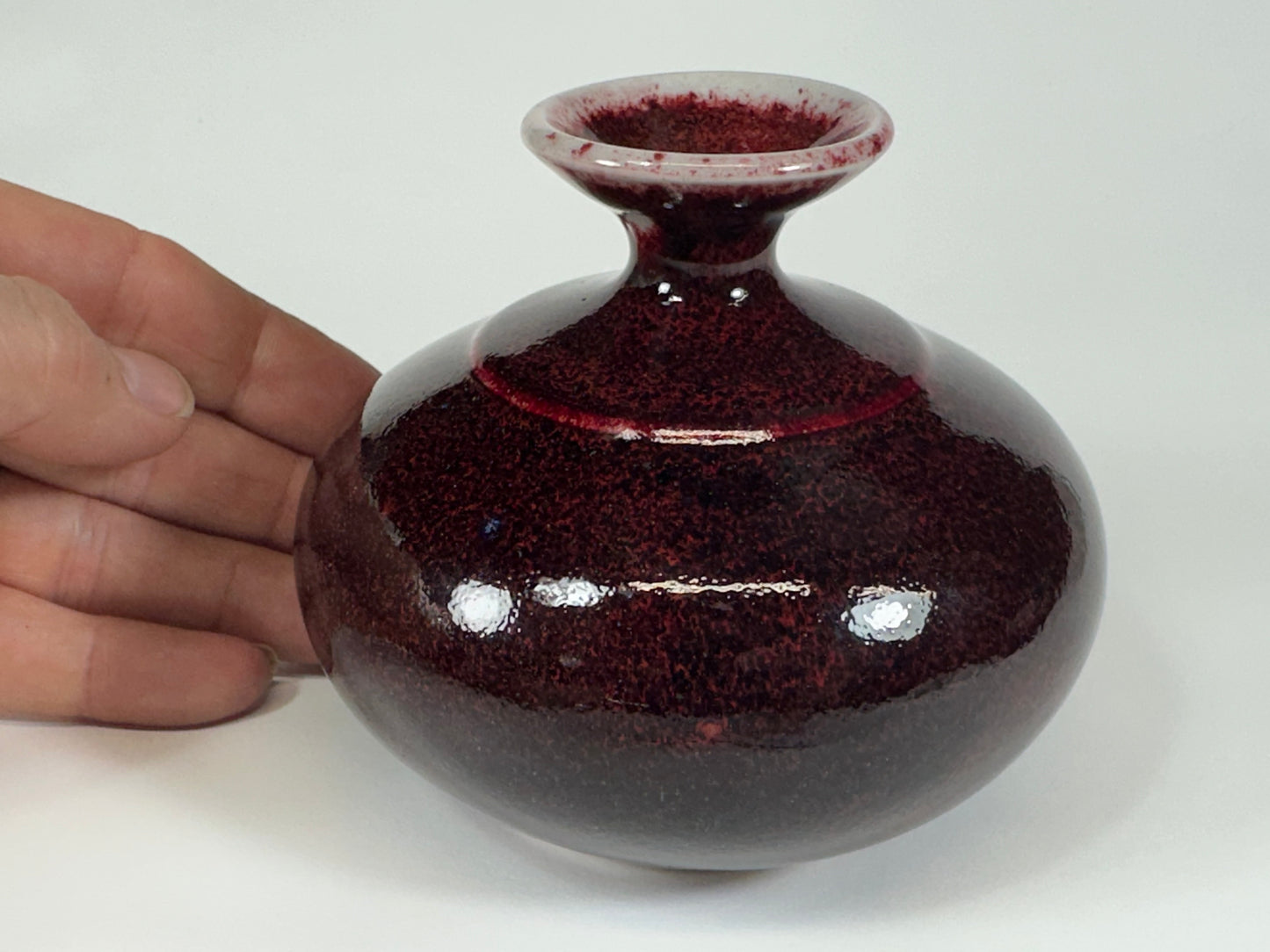 Vintage Japanese Studio Vase with Copper Red Flambé Glaze, 4"H