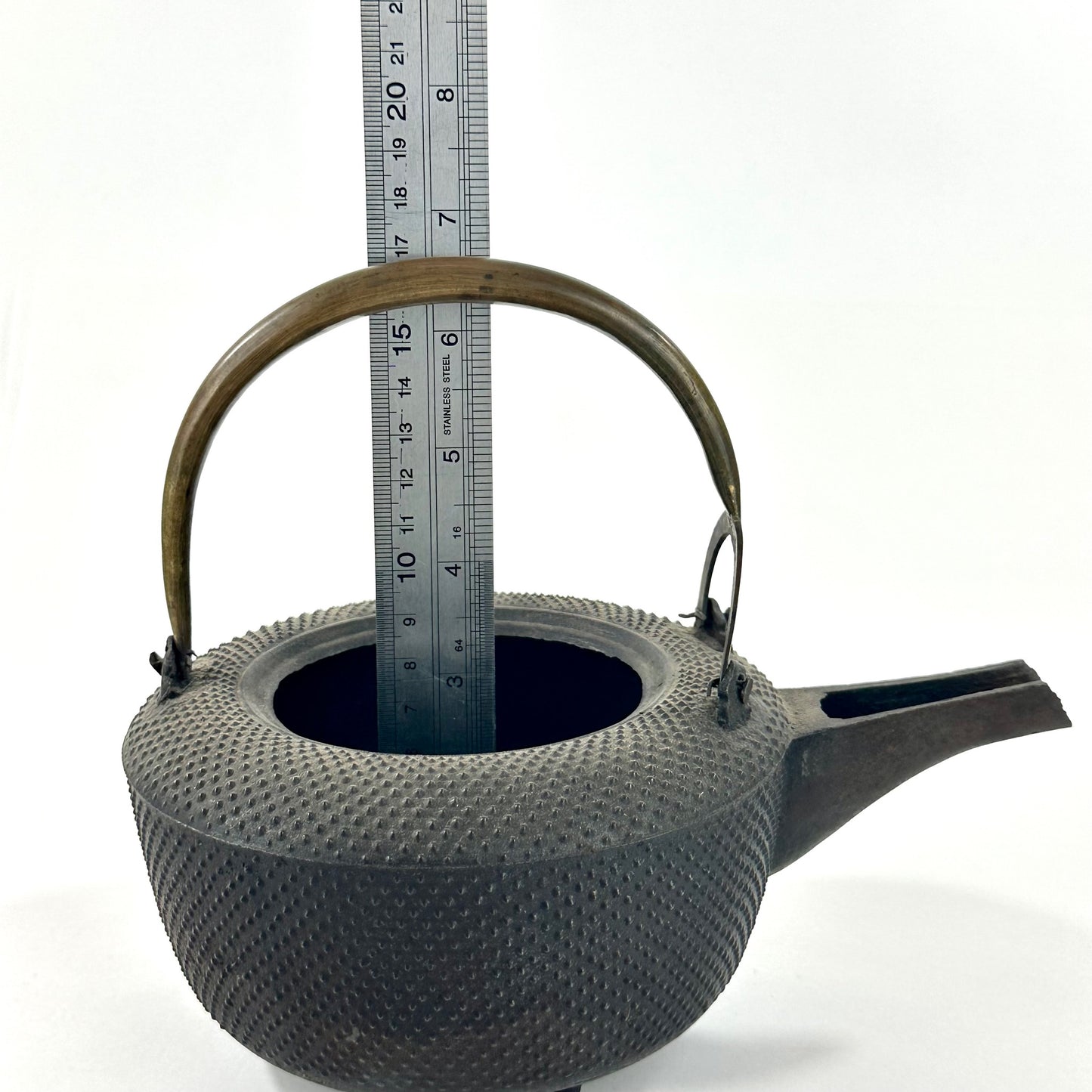 Antique Japanese Cast Iron Chōshi Three-Legged Sake Warming and pouring Vessel w/ Arare Pattern