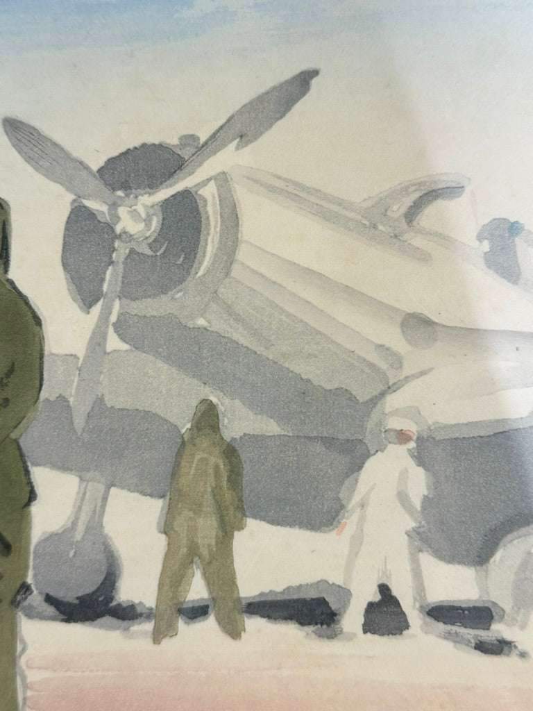 Original Japanese Woodblock Print Wada Sanzo "Aviator" 1940 #10 in Occupations Series LS#082