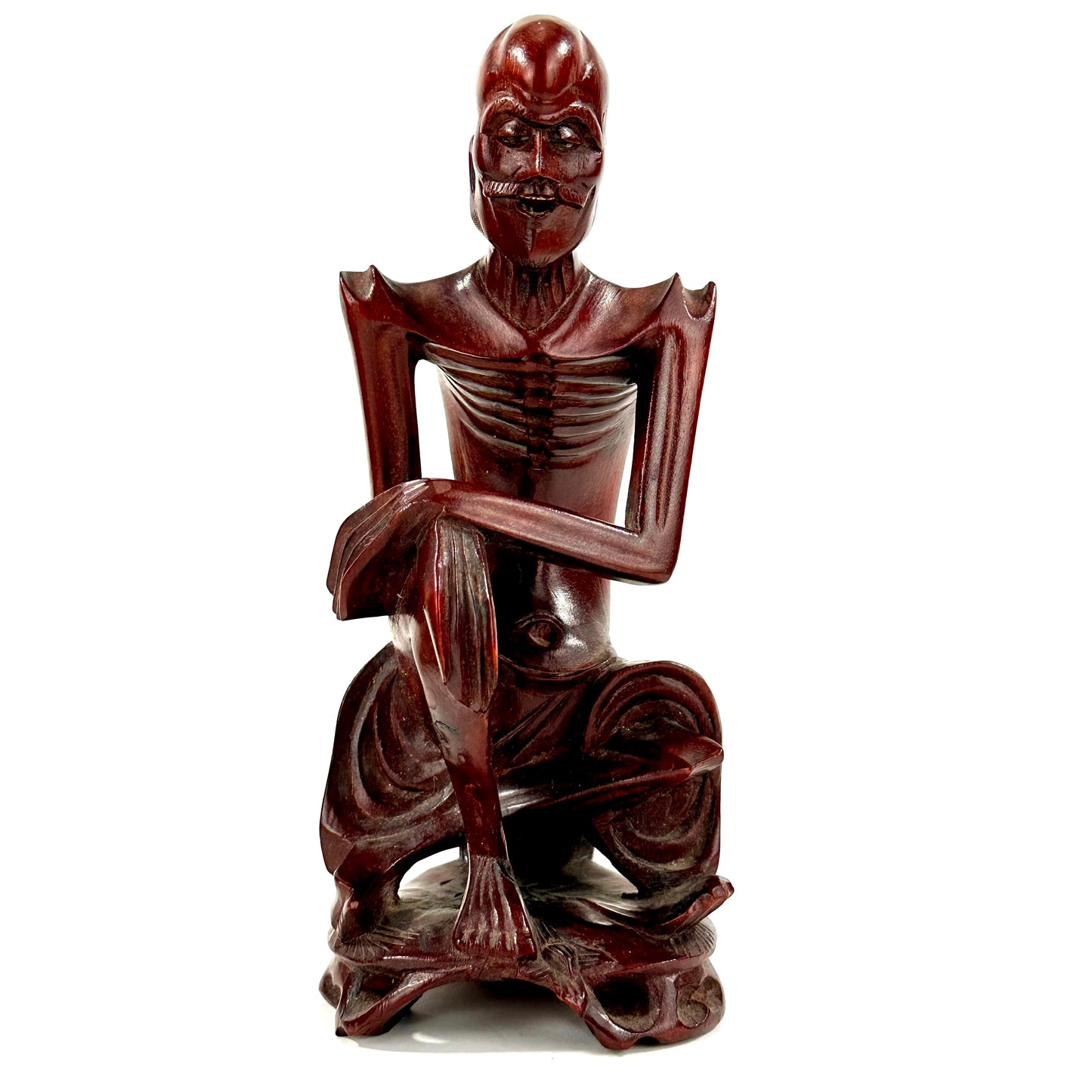 Vintage Chinese Hand-Carved Hardwood Figurine Sculpture Folk Figure 5"H