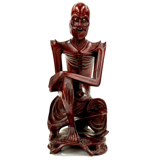 Vintage Chinese Hand-Carved Hardwood Figurine Sculpture Folk Figure 5"H