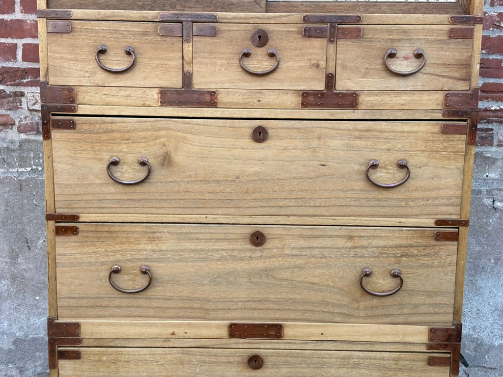Antique Japanese Taisho Era c1920's Kiri Wood Kasane Isho Dansu Kimono Chest 64"H