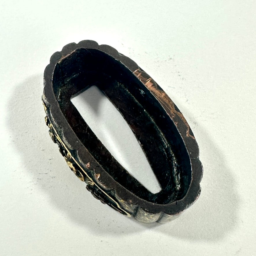 Antique Japanese Katana Fuchi Sword Fitting Iron Copper Mixed Metal Edo to Meiji