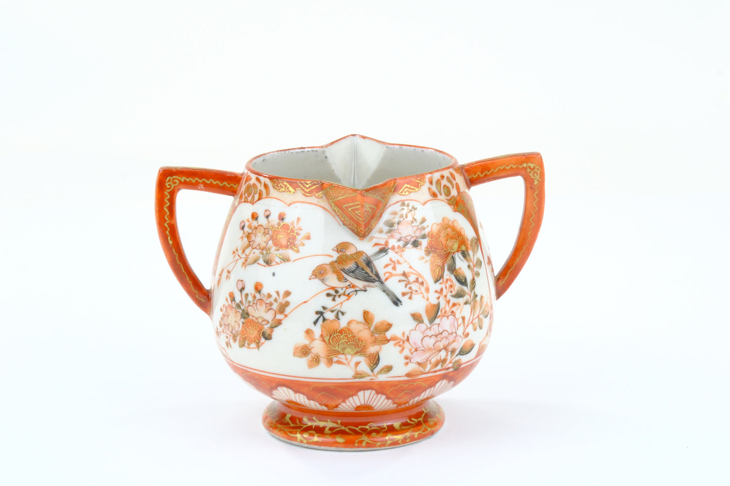 Antique Japanese Kutani Dai Nippon Porcelain Sugar Bowl Sparrow Chrysanthemum Meiji 4H