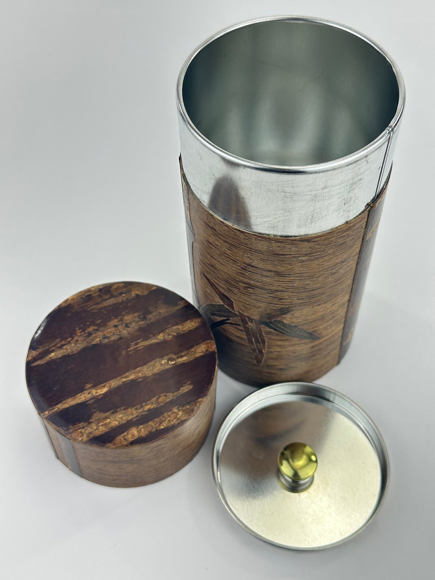 Japanese Tea Ceremony Natsume Natural Cherry Bark Tea Jar Bamboo Carving 6.25”