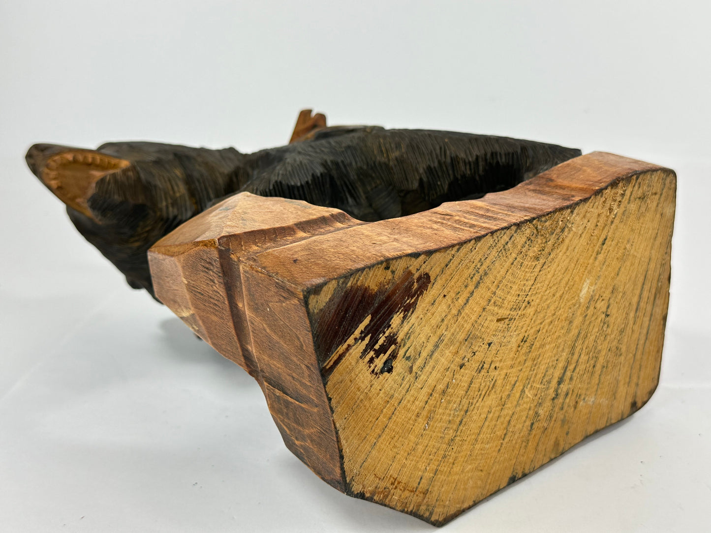 Vintage Japanese Ainu Bear Kuma w/ Salmon Sugi Wood ~10"