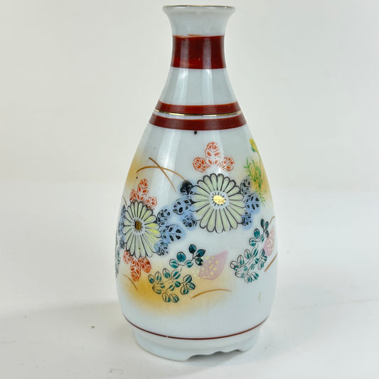 Vintage Japanese Sake Bottle Tokkuri Kutani-ware Floral Motif