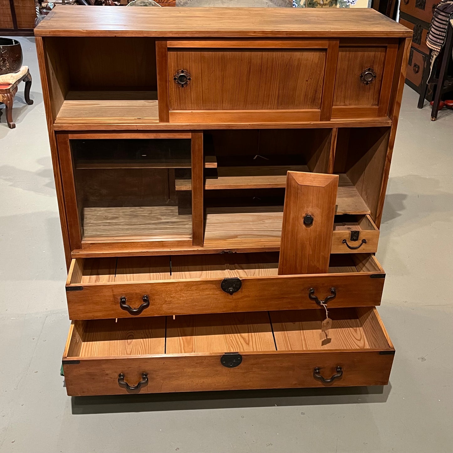 Antique Japanese Taisho Era c1920's Chadansu Tea Tansu Sugi Wood 38"