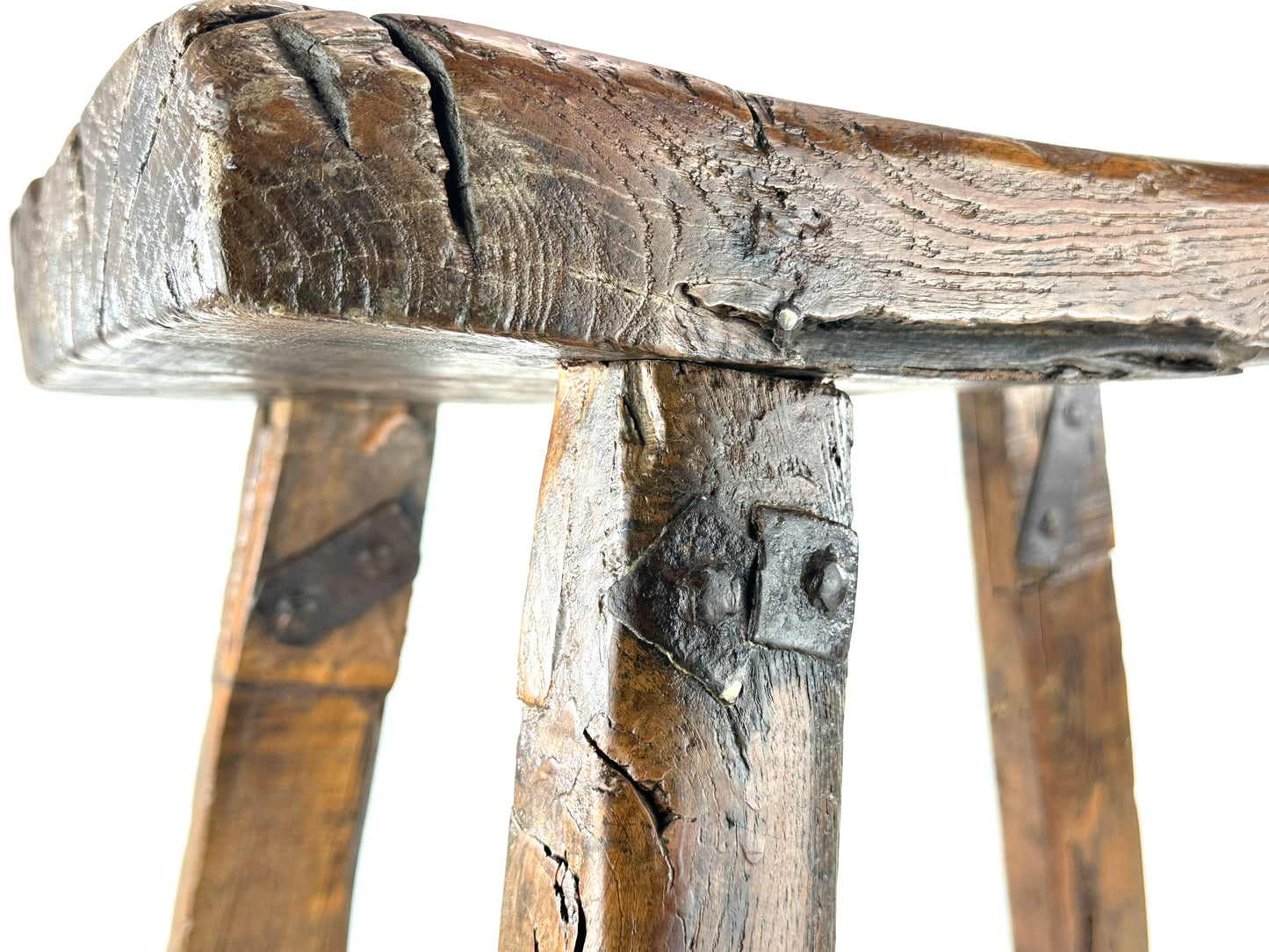 ntique Chinese Elm Rustic Farm Stool Waisted Saddle Seat Late Qing 20"H