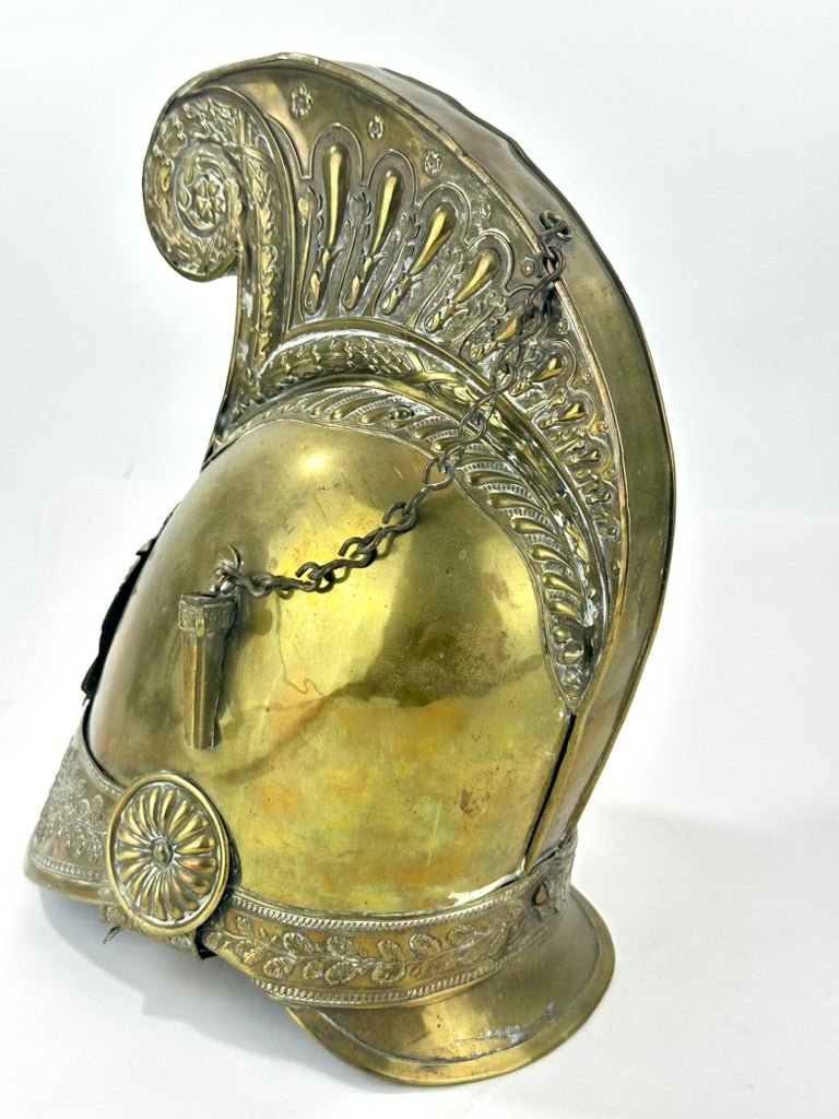 Antique French Sapeurs Pompiers Brass Fire Helmet Casque Pompier 19thC 12"H LS#099
