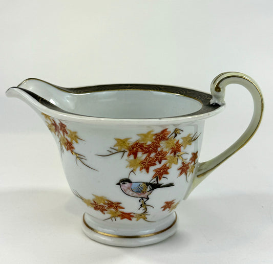 Vintage Japanese Hand Painted Maple Leaf & Bird Creamer