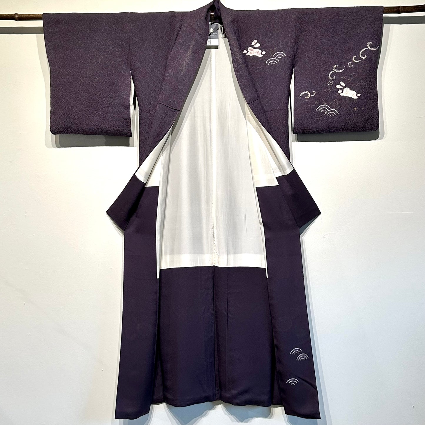 Japanese Zugawati Silk Houmongi Kimono Purple Shibori Rabbit Motif