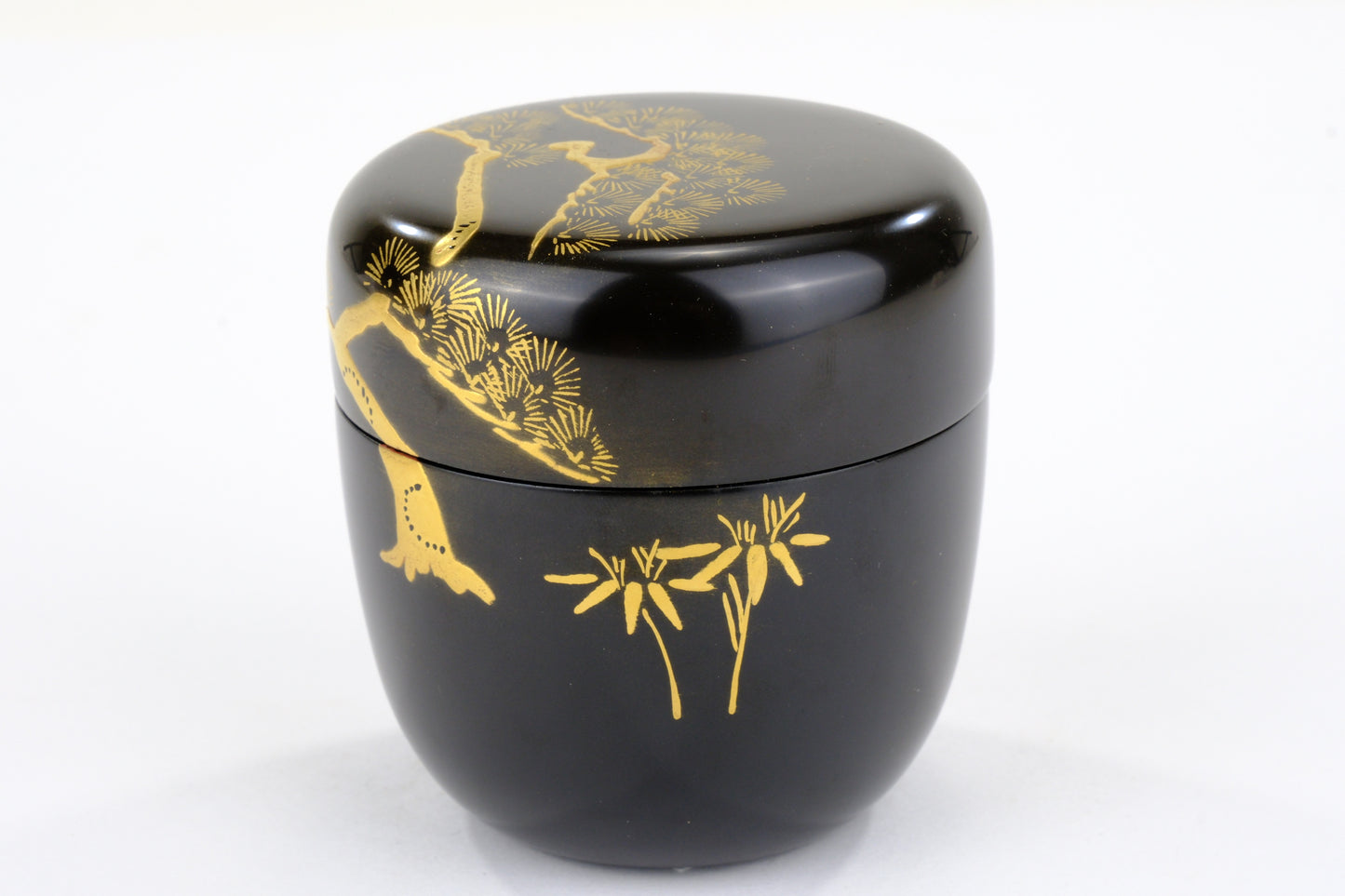 Japanese Tea Ceremony Natsume Black Lacquer Gold Makie Pine Tree