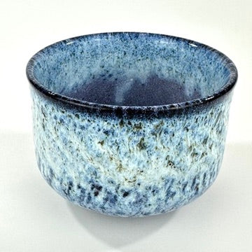 Japanese Handmade Chawan Matcha Tea Bowl Fuji Unofu Banko Ware Blue Speckle Glaze NEW 5"