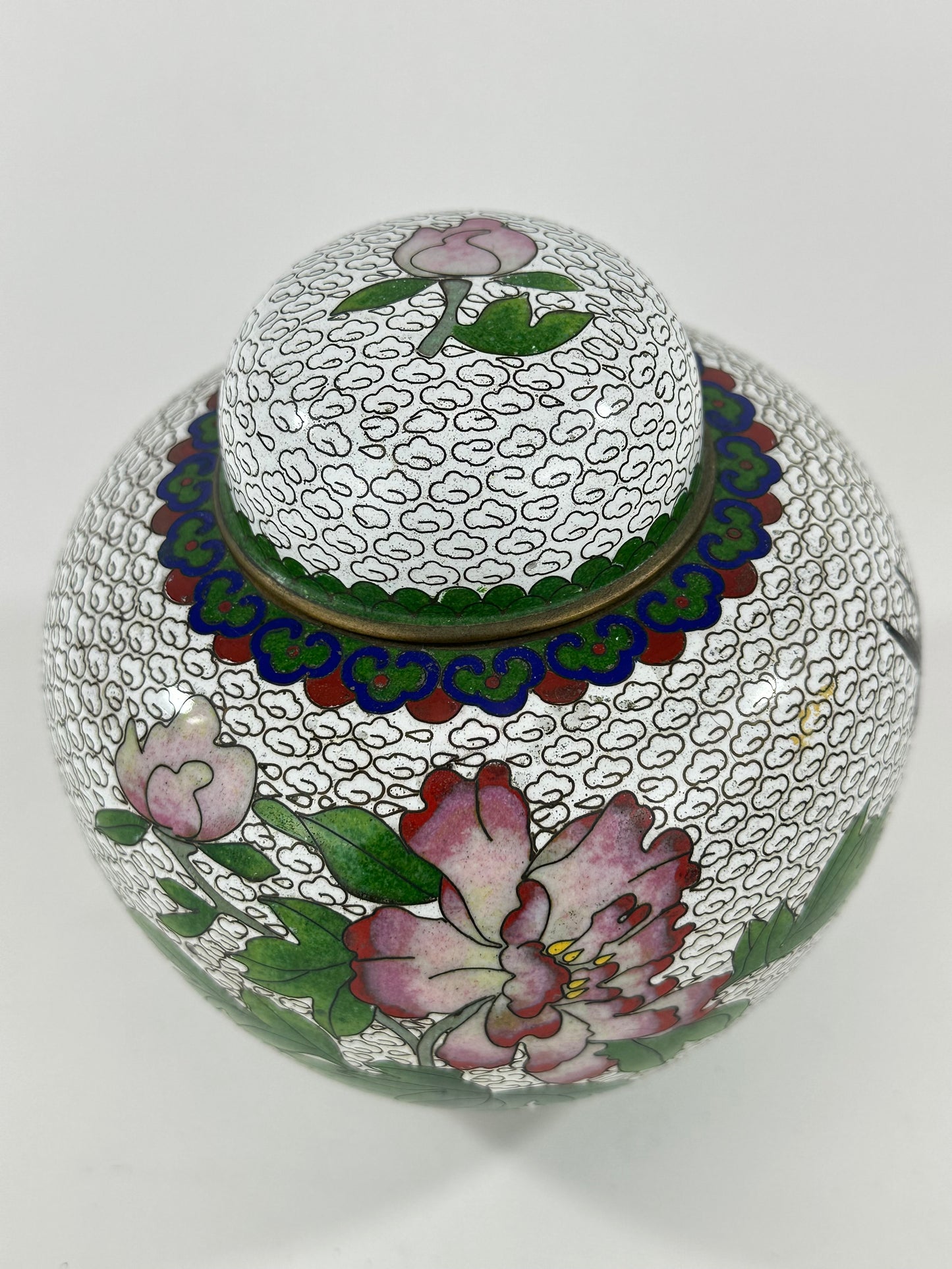 Vintage Chinese Cloisonné Lidded Jar 6”