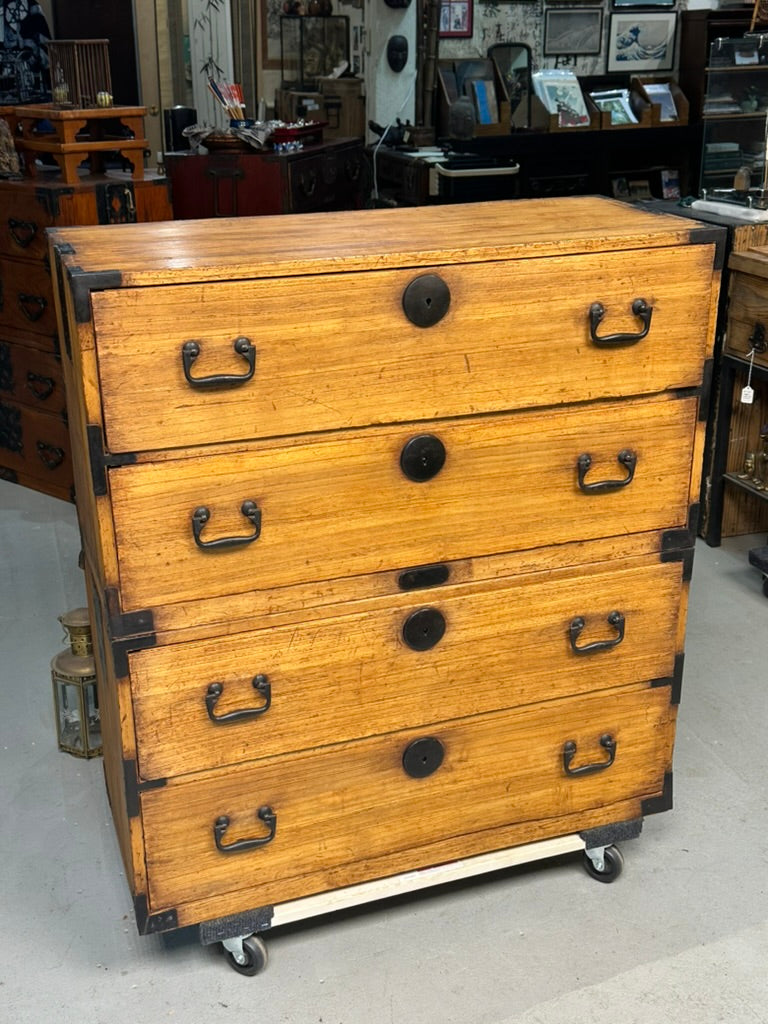 Antique Japanese Kiri Wood Ishodansu Kasane Tansu Meiji Era Chest of Drawers