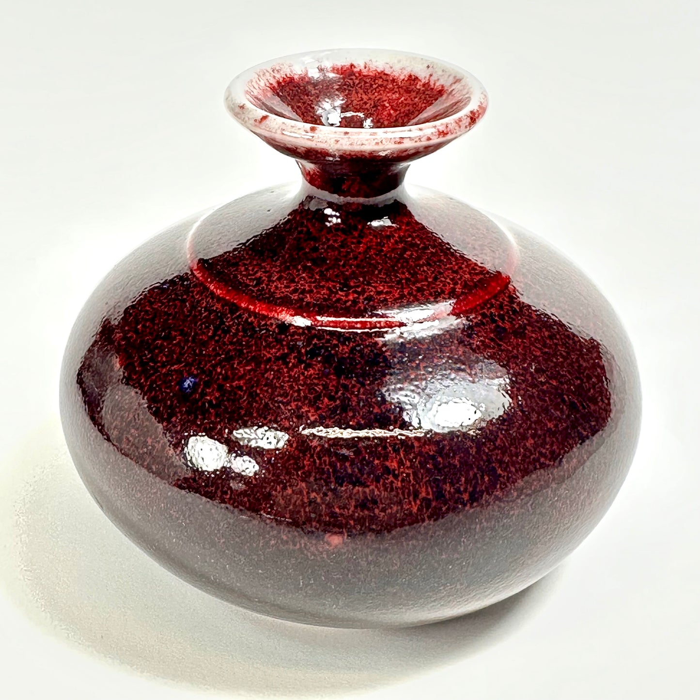 Vintage Japanese Studio Vase with Copper Red Flambé Glaze, 4"H