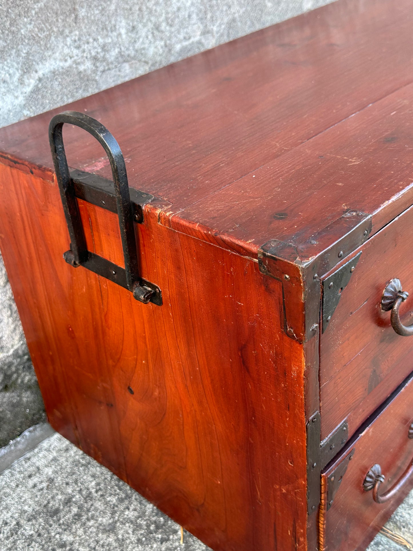Antique Japanese Meiji Era “Katanadansu” Red Lacquer Sword Chest 53"
