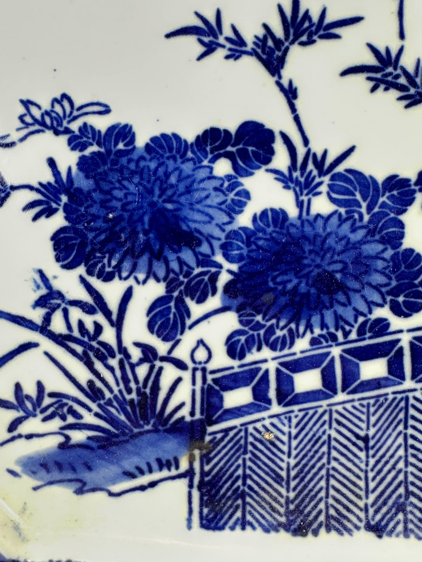 Antique Japanese 19th Century Imari Octagonal Blue & White Landscape Plate 12.5"W