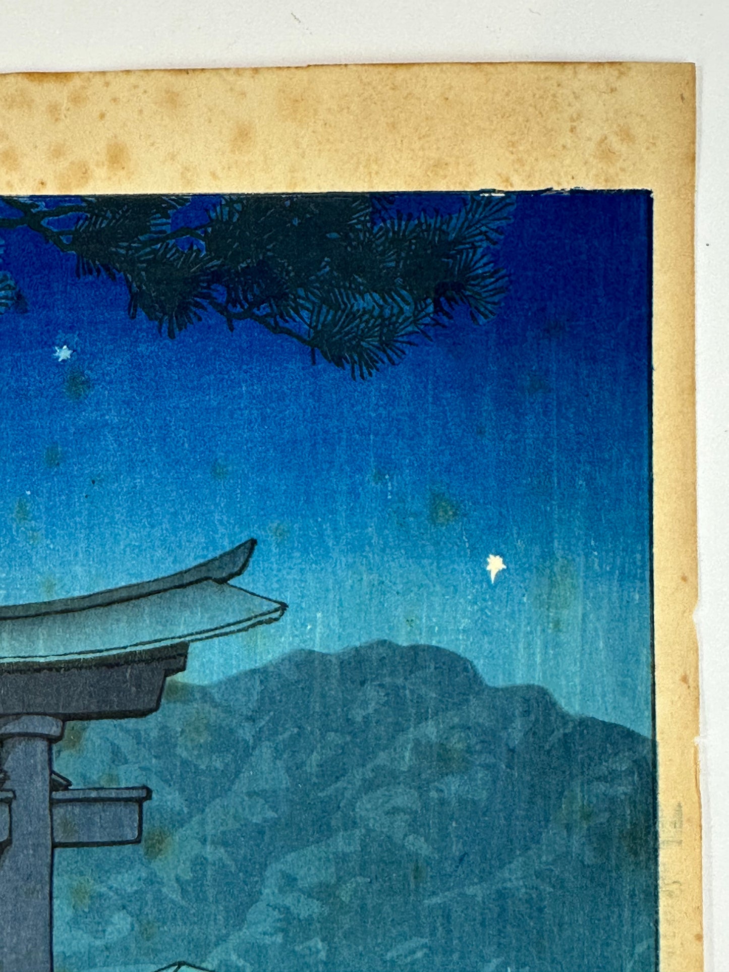 Original Hasui Woodblock Print Starlit Night at Miyajima 1928 Signed