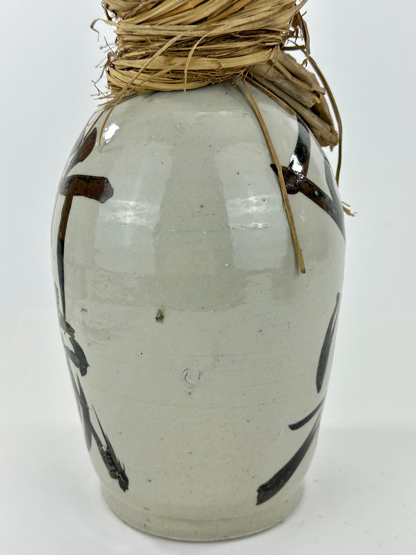 Antique Japanese 1800's Tokkuri Sake Jug Calligraphy Ceramic Vase 10" "Shinzou"