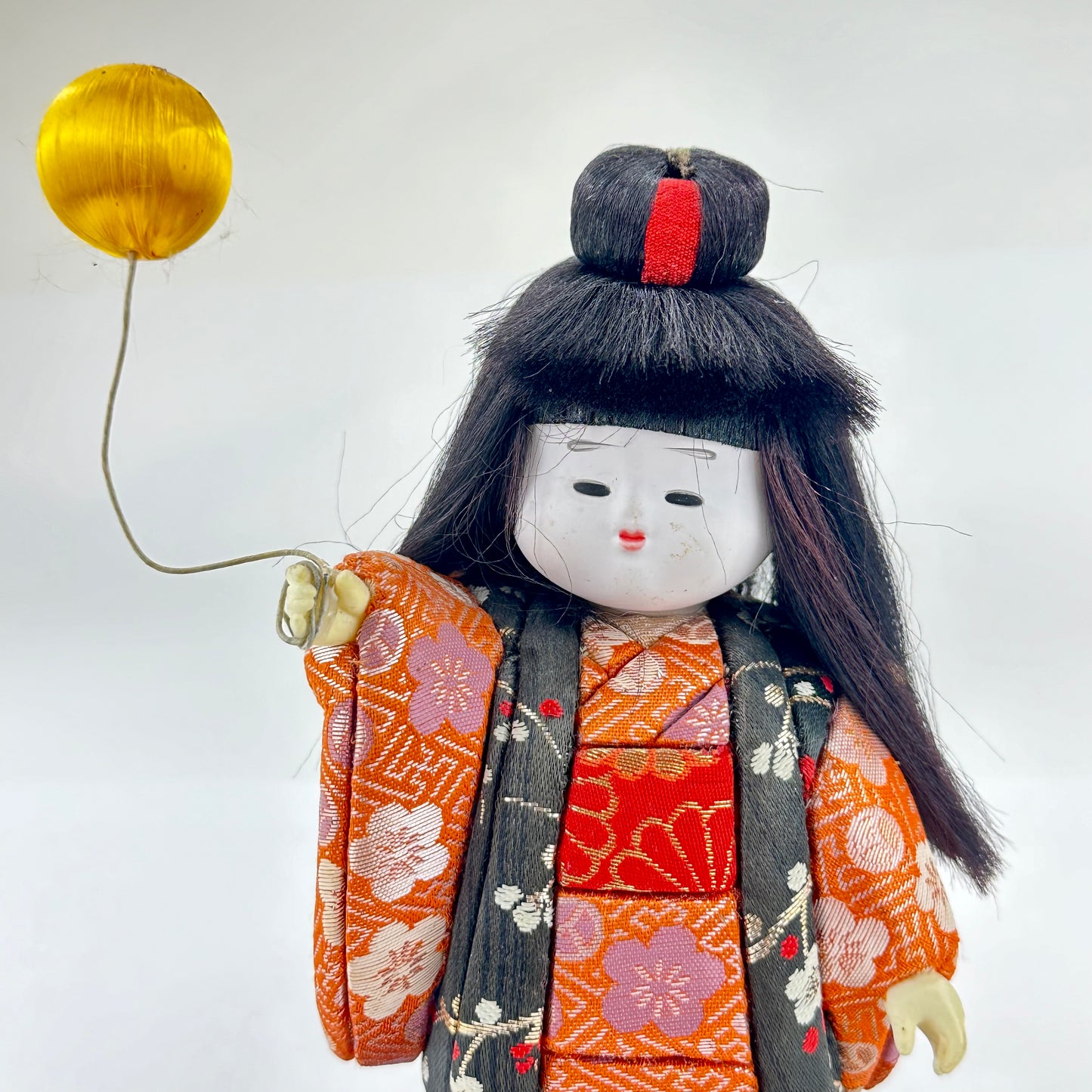 Vintage Japanese Kimekomi Ningyo Doll w/ Ballon Sakura Kimono 7"