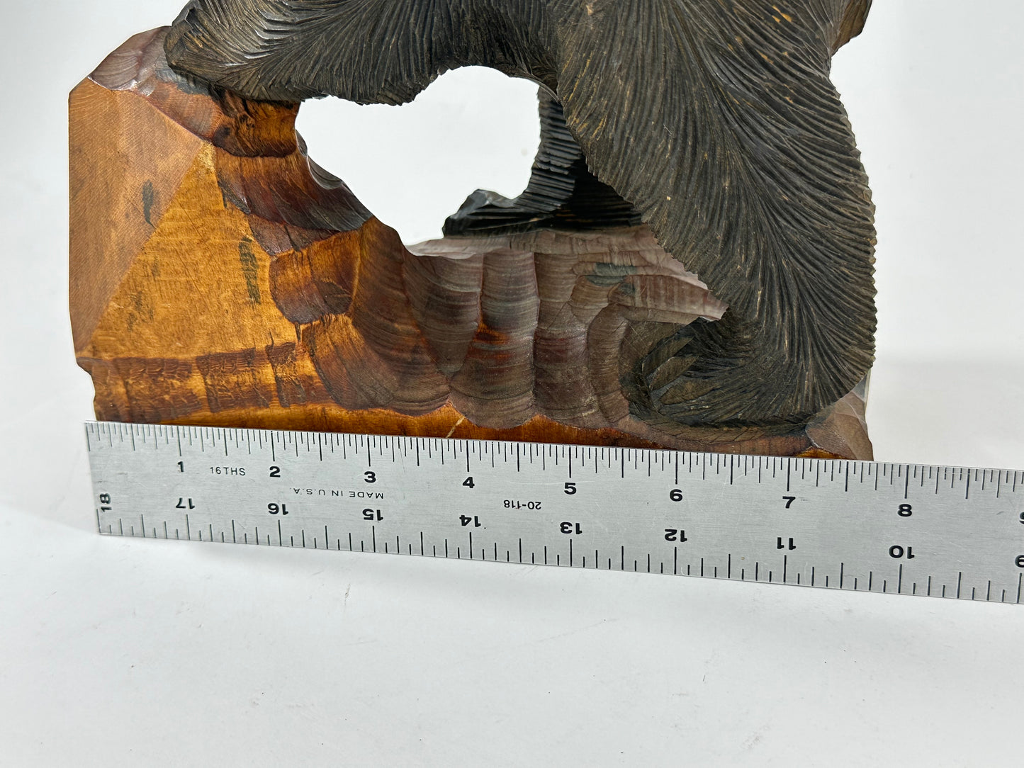Vintage Japanese Ainu Bear Kuma w/ Salmon Sugi Wood ~10"
