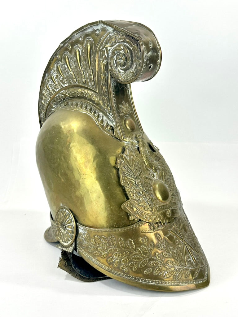 Antique French Sapeurs Pompiers Brass Fire Helmet Casque Pompier 19thC 12"H LS#099