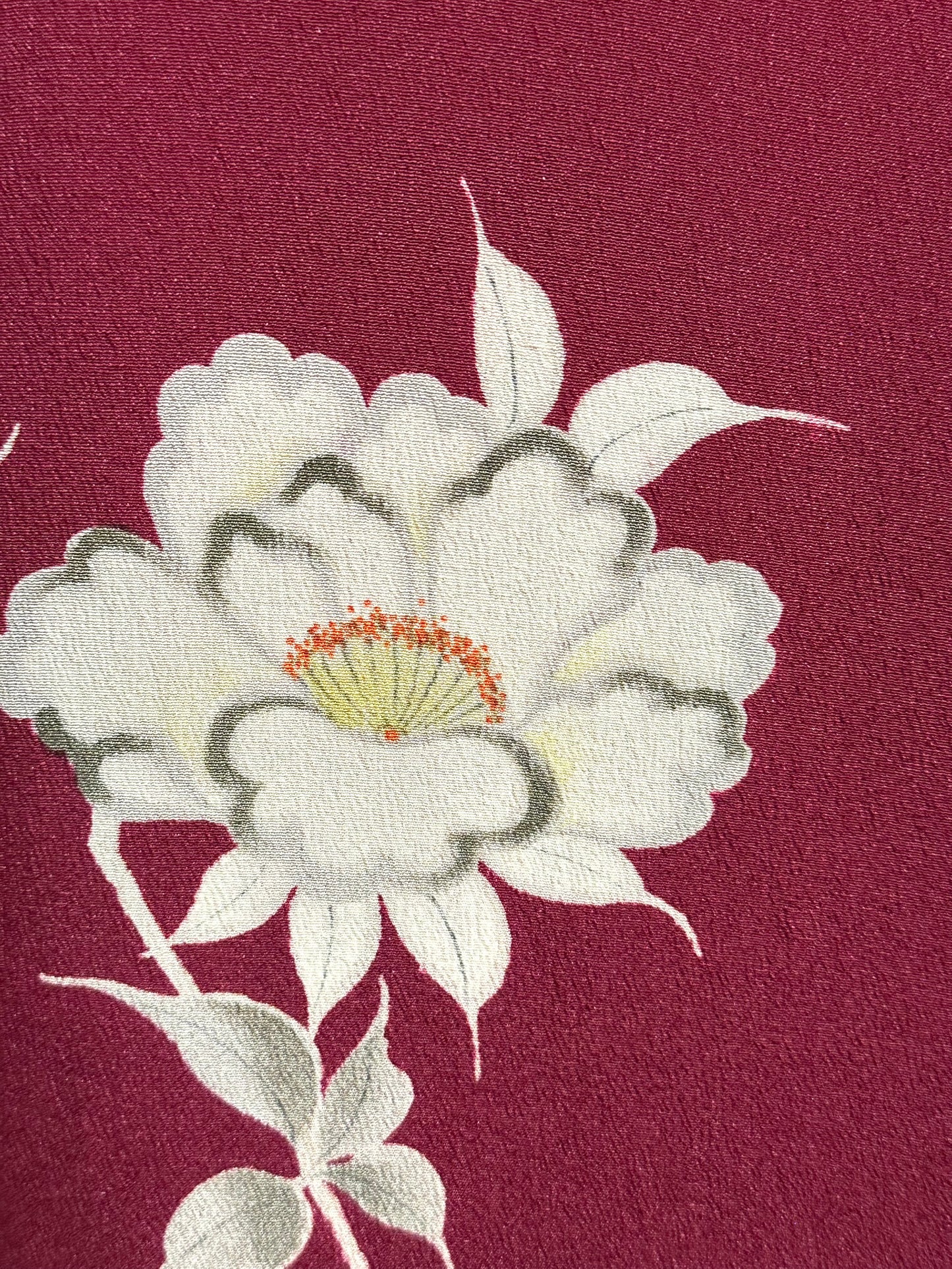 Vintage Japanese Silk Kimono Burgundy Peony Chirimen Crepe Showa