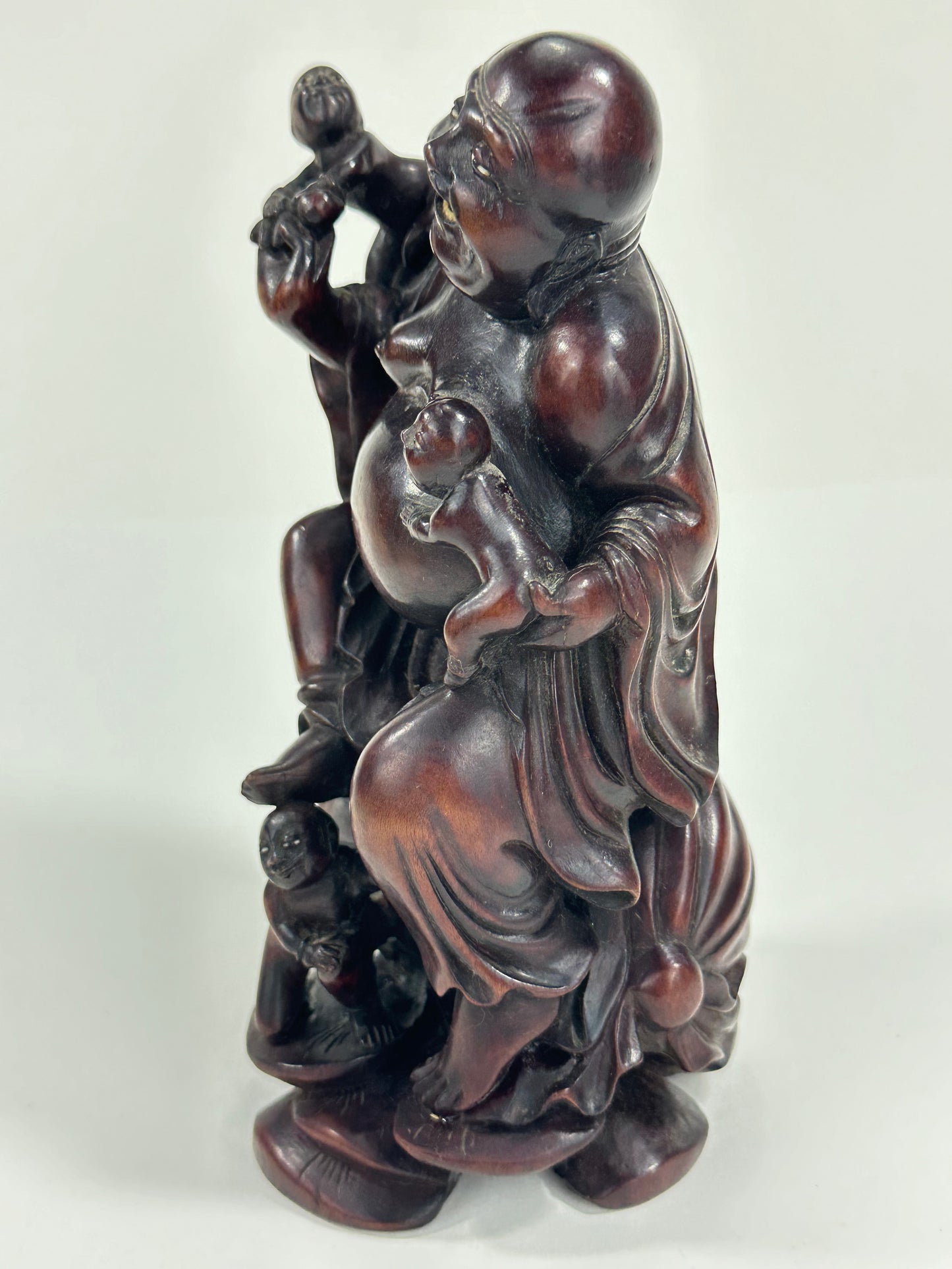 Antique Japanese Carved Wooden Statue of Hotei Lucky God 8”