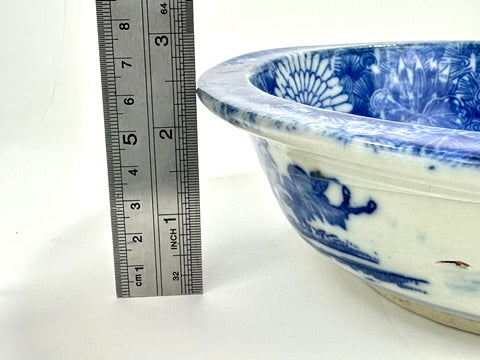 Antique Japanese Imari Sometsuke Blue White Porcelain Bowl Kiku Hanazume Late Edo 19th 8"W