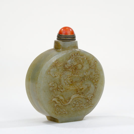 Vintage Chinese Natural Stone Snuff Bottle Dragon Motif 2.5"