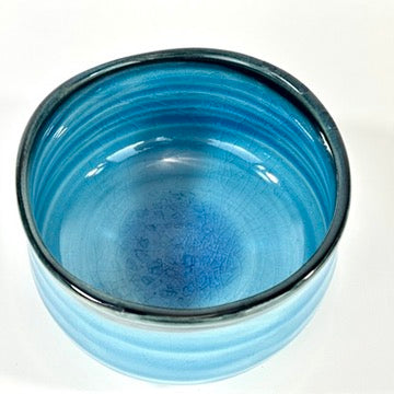 Japanese Mino Ware Chawan Matcha Tea Bowl Sky Blue Glaze Black Rim Kannyu NEW 5"