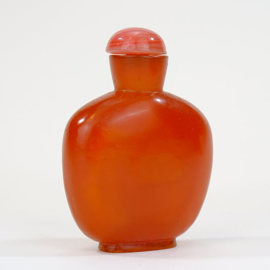 Vintage Chinese Natural Carved Amber-Orange Stone Snuff Bottle 3"