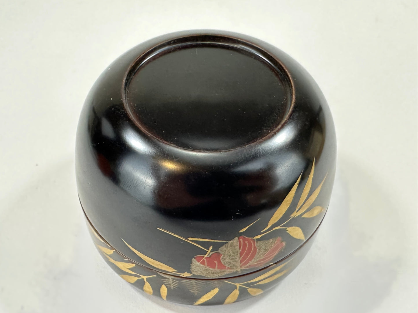 Japanese Tea Ceremony Hira-Natsume Black Lacquer Paulownia Leaf 3”