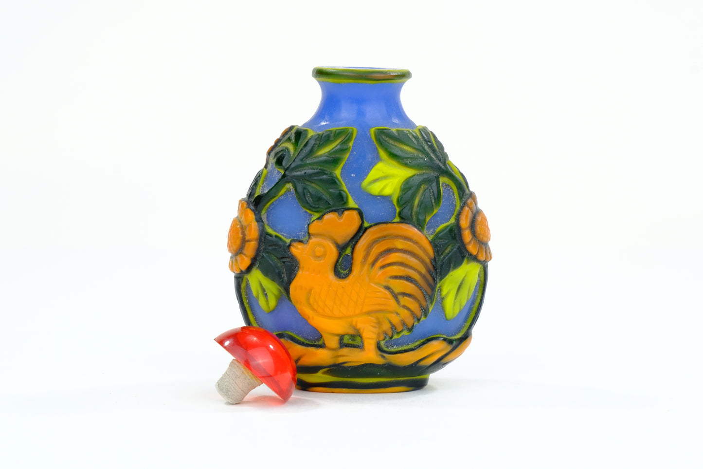 Vintage Chinese Glass Snuff Bottle Rooster Motif 3"