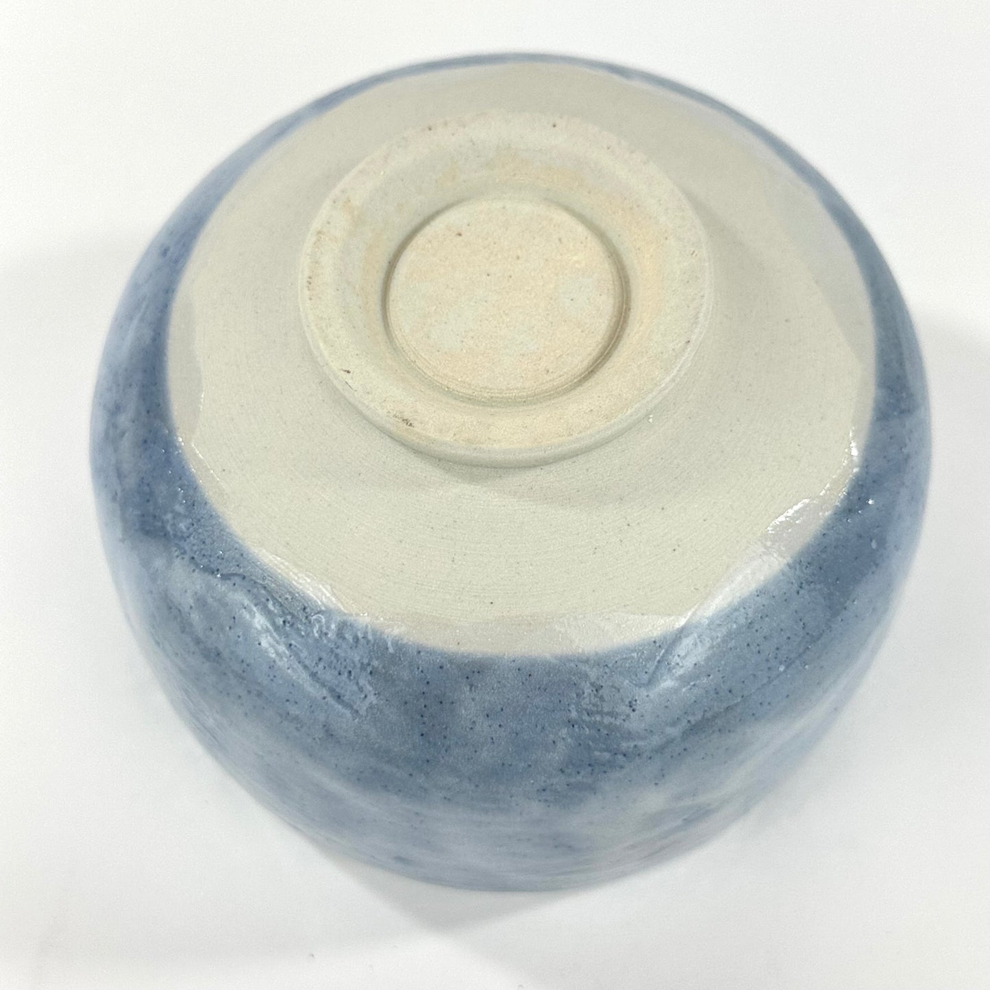 Japanese Chawan Matcha Tea Bowl Pale Blue Grey Mottled Glaze White Stoneware NEW 5"