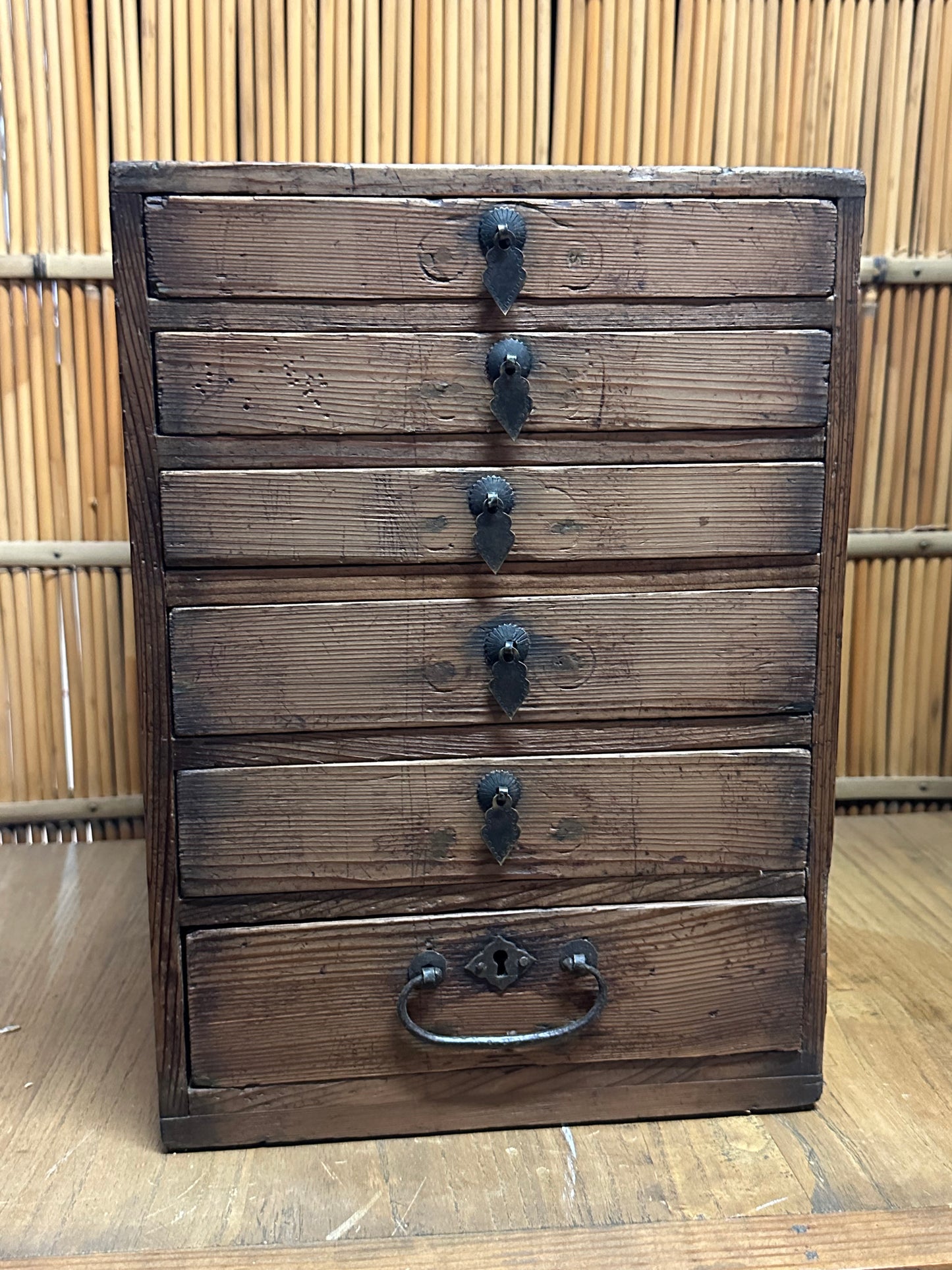 Antique Japanese Meiji Era Personal Tansu Chest 6 Drawers