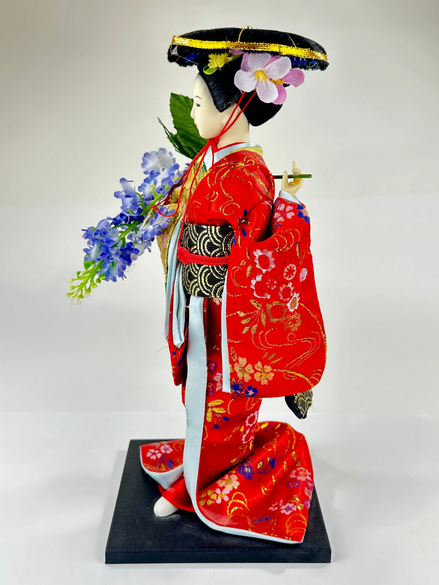 Vintage Japanese Geisha Ningyo Doll Red Kimono w/ Wisteria 11.5"