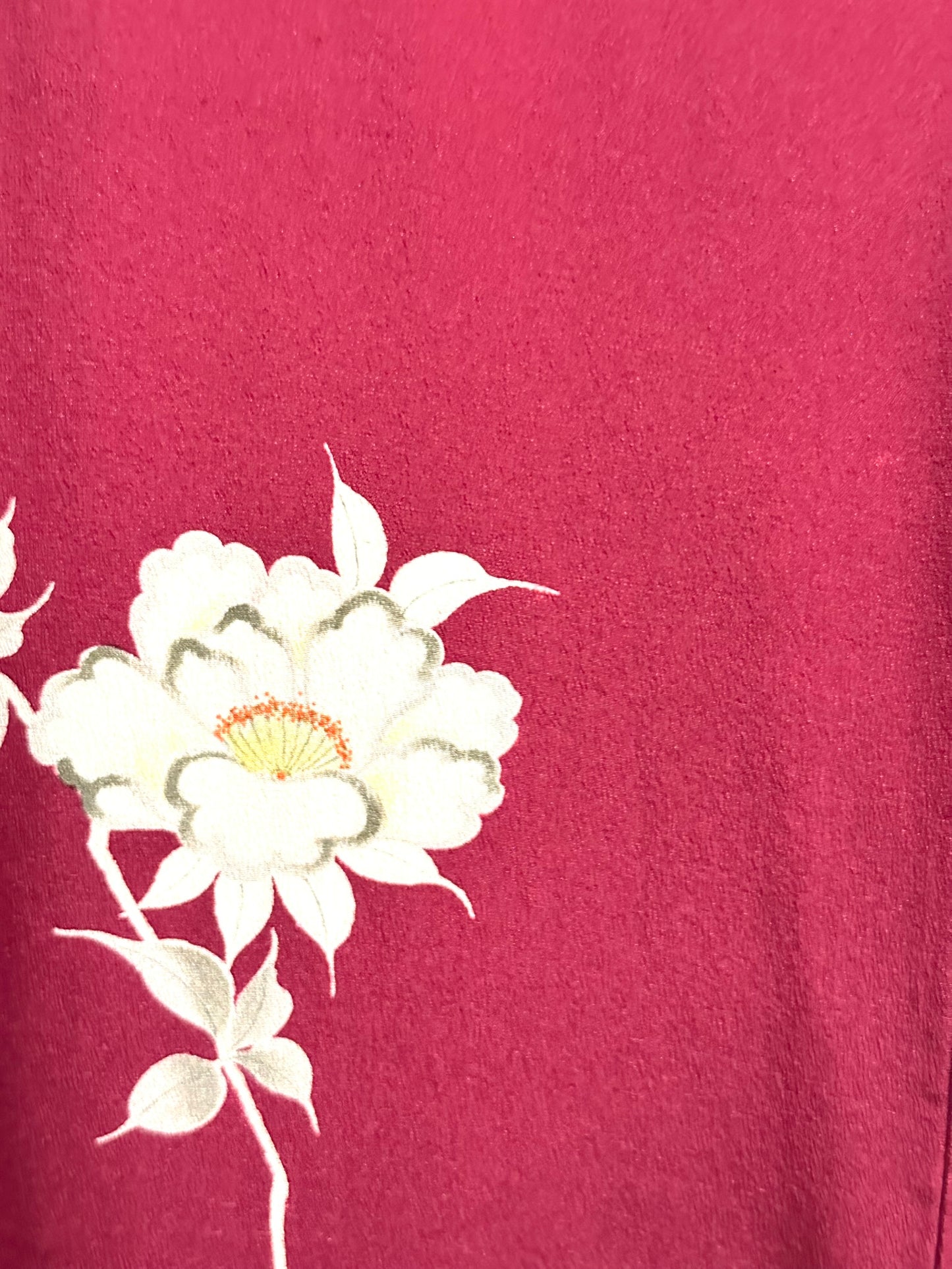 Vintage Japanese Silk Kimono Burgundy Peony Chirimen Crepe Showa