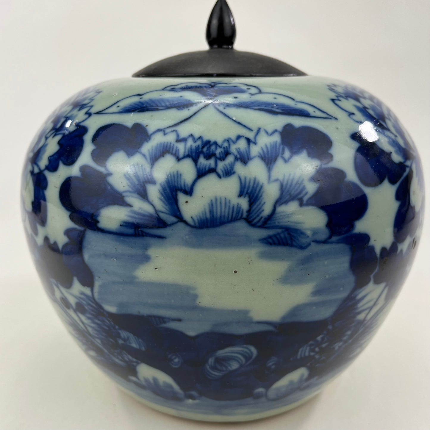 Antique Chinese Qing 19th Century Blue & White Ginger Jar Hand Painted 8"