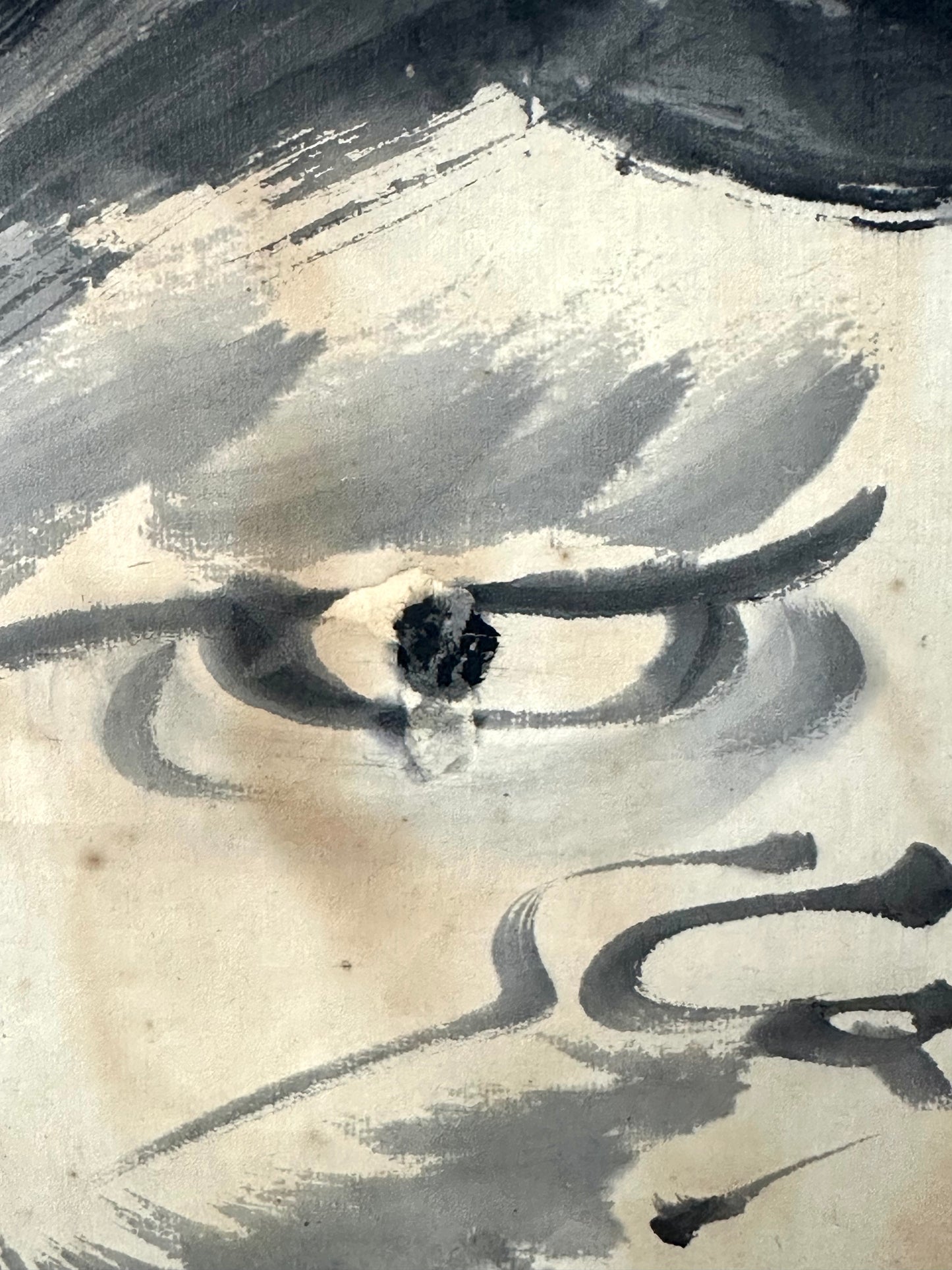 Antique Japanese Kakejiku Hanging Scroll Daruma Bodhidharma Zenga Ink Painting 61"L